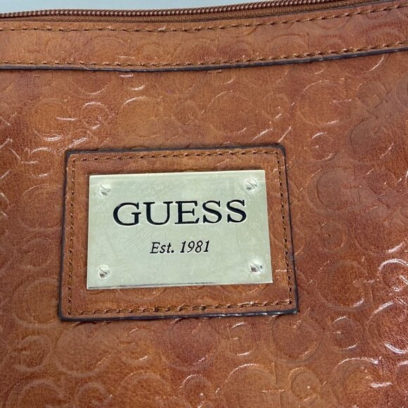 Guess Brown Leather Crossbody Bag Purse Handbag Top Zipper Bohemian 90s Y2K Boho - Picture 6 of 14